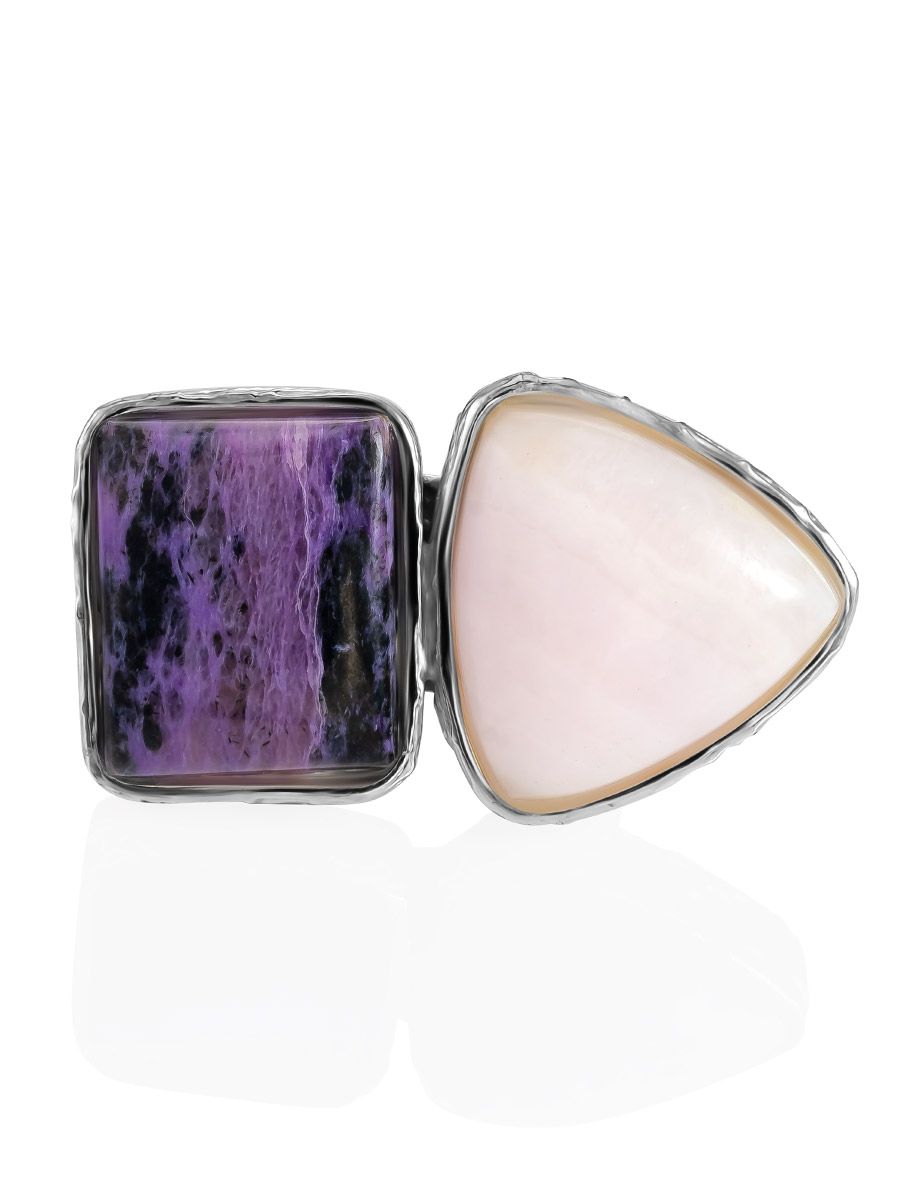 Designer Cocktail Ring With Charoite And Aragonite The Bella Terra, Ring Size: Adjustable, image , picture 4