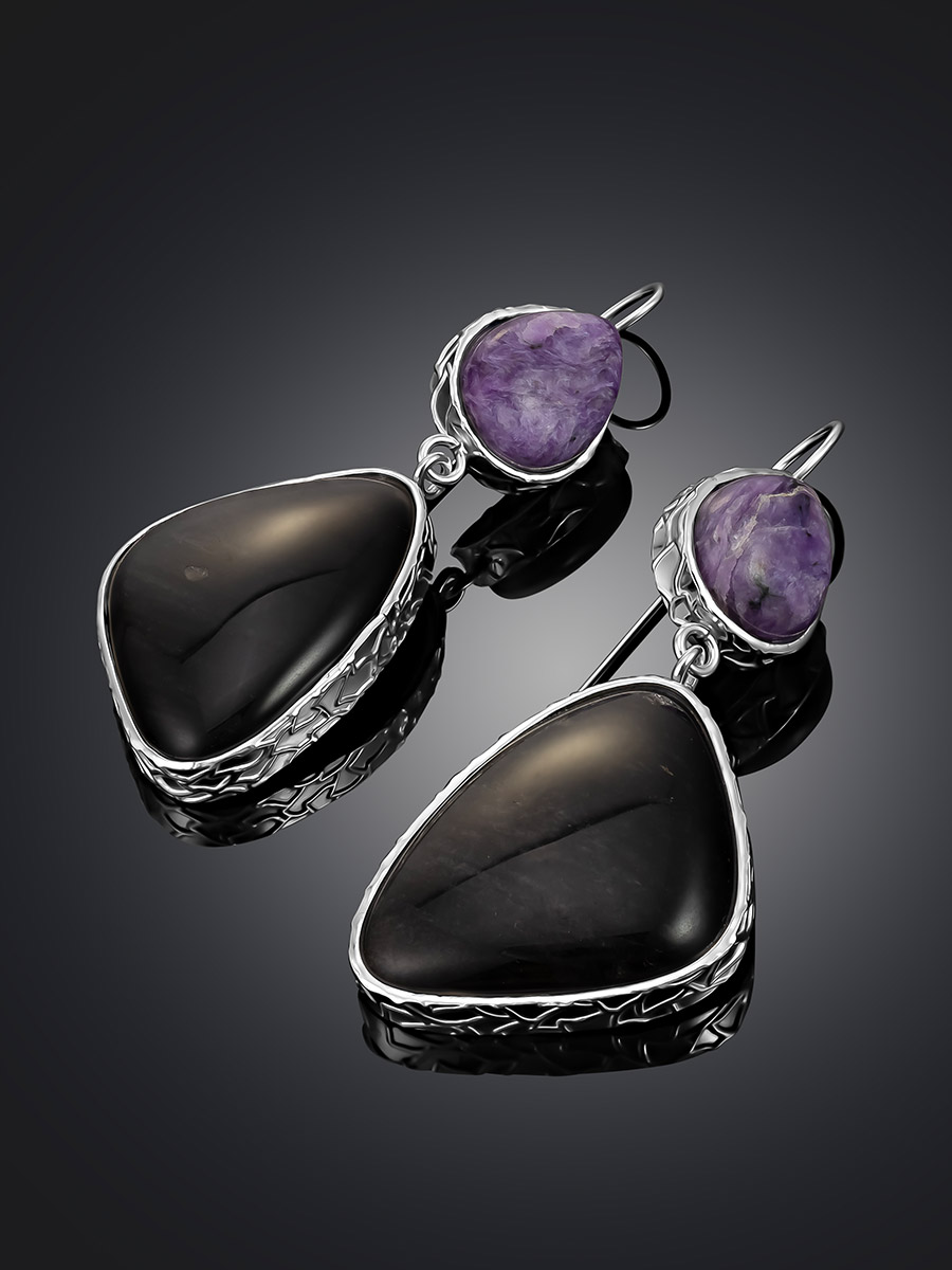 Extravagant Charoite And Obsidian Earrings The Bella Terra, image , picture 2