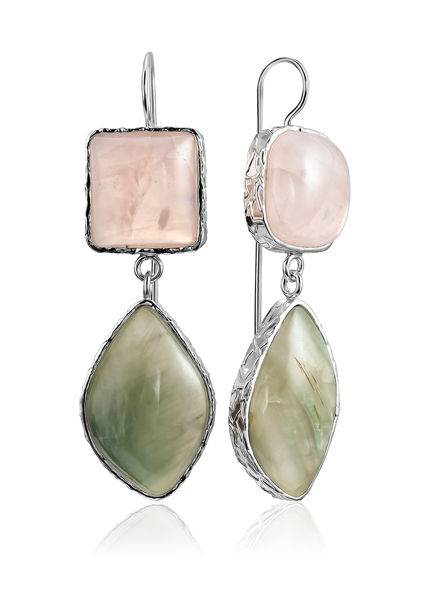 Ultra Chic Asymmetric Earrings With Quartz And Actinolite The Bella Terra, image 