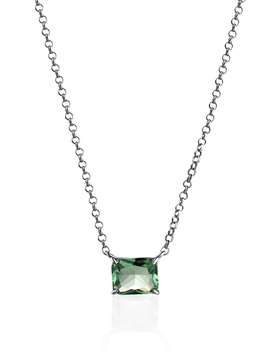 Trendy Chain Necklace With Bright Green Crystal, image 