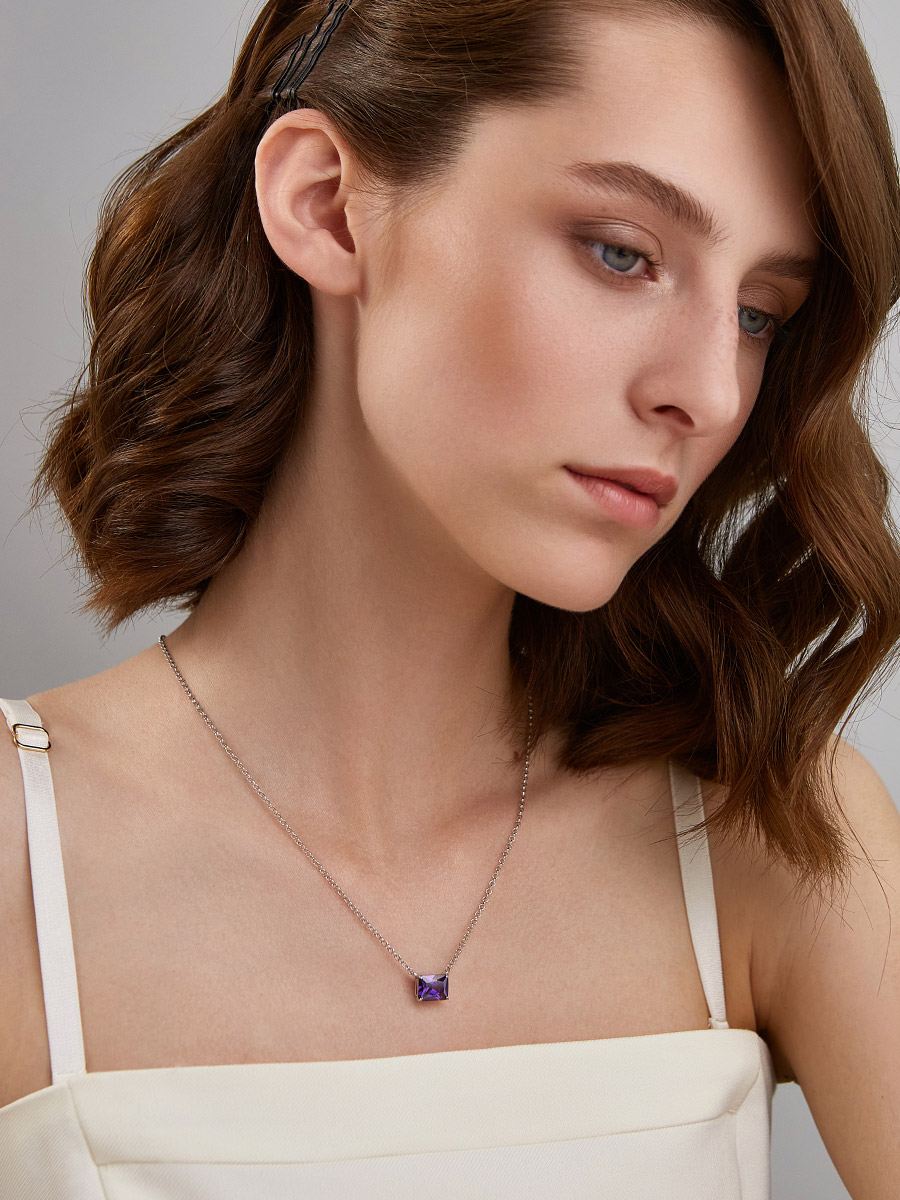 Enamel Purple Charm Carousel Necklace – Crystal & Rhinestone Pendant, Fashion Jewelry