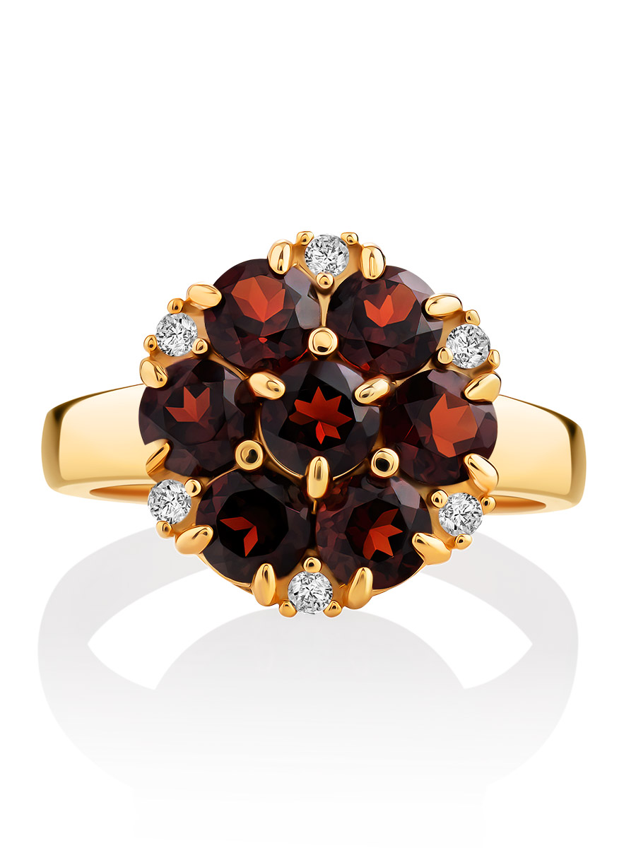 Elegant Floral Motif Garnet Ring, Ring Size: 7 / 17.5, image , picture 3