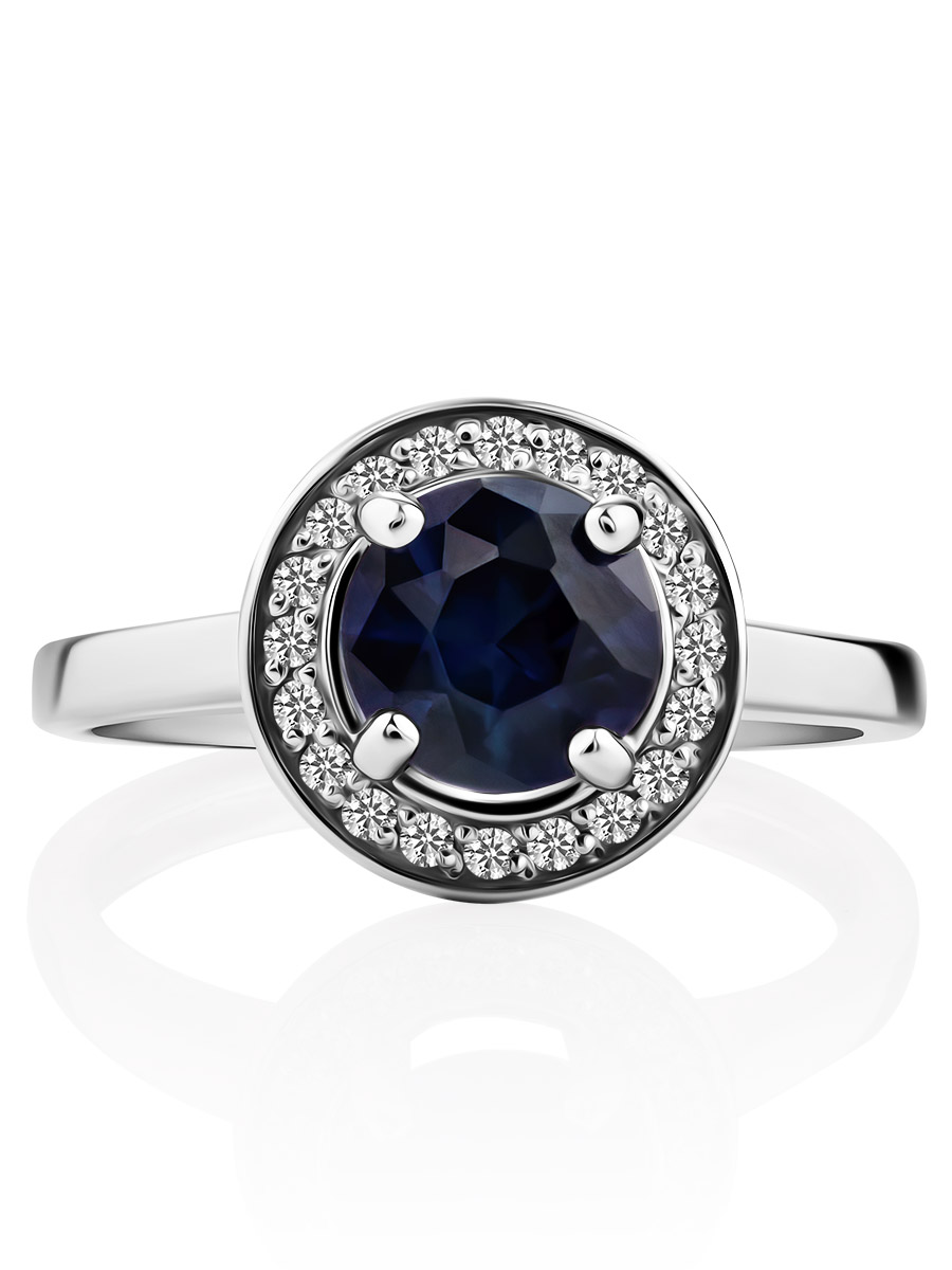 Refined Blue Corundum Ring With Crystals, Ring Size: 6 / 16.5, image , picture 3