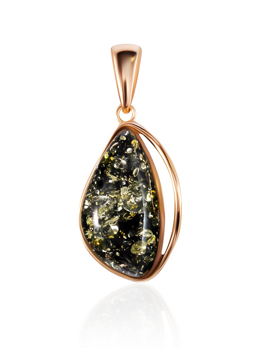 Lustrous Green Amber Drop Pendant, image 
