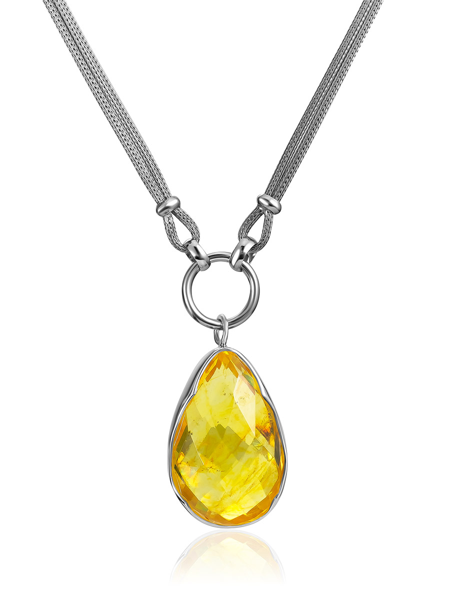 Gorgeous Necklace With Amber Drop Shaped Pendant, image 