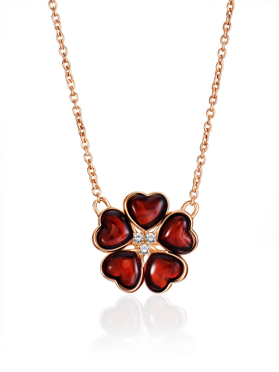 Floral Motif Chain Necklace With Amber, image 
