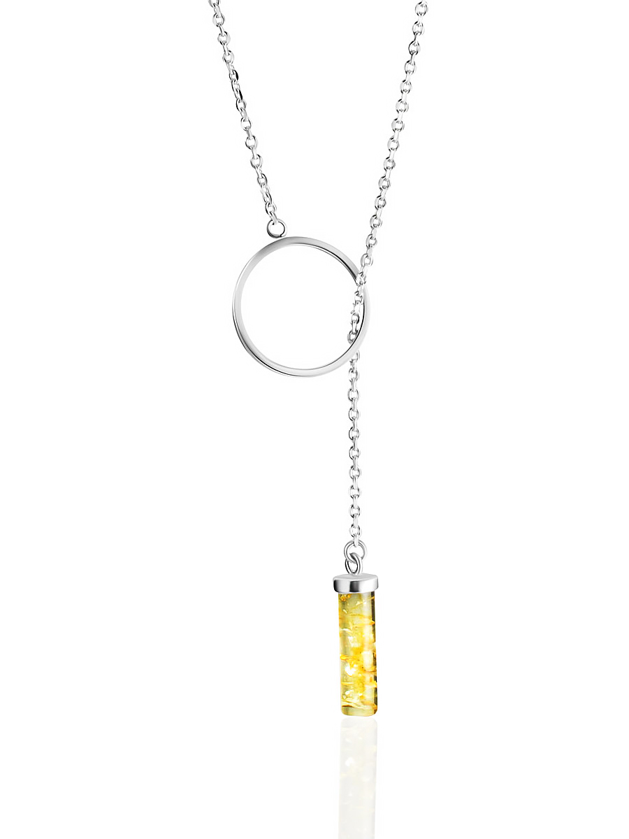 Designer Y-Necklace With Amber Bar Pendant, image 
