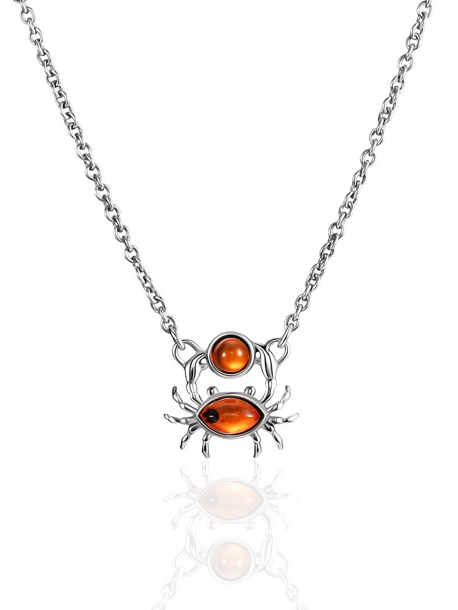 Chain Necklace With Amber Crab Pendant, image 