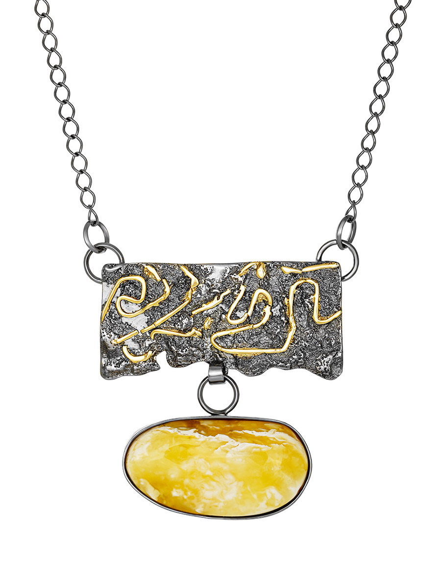 Fabulous Handcrafted Necklace With Natural Amber And Gilding, image 