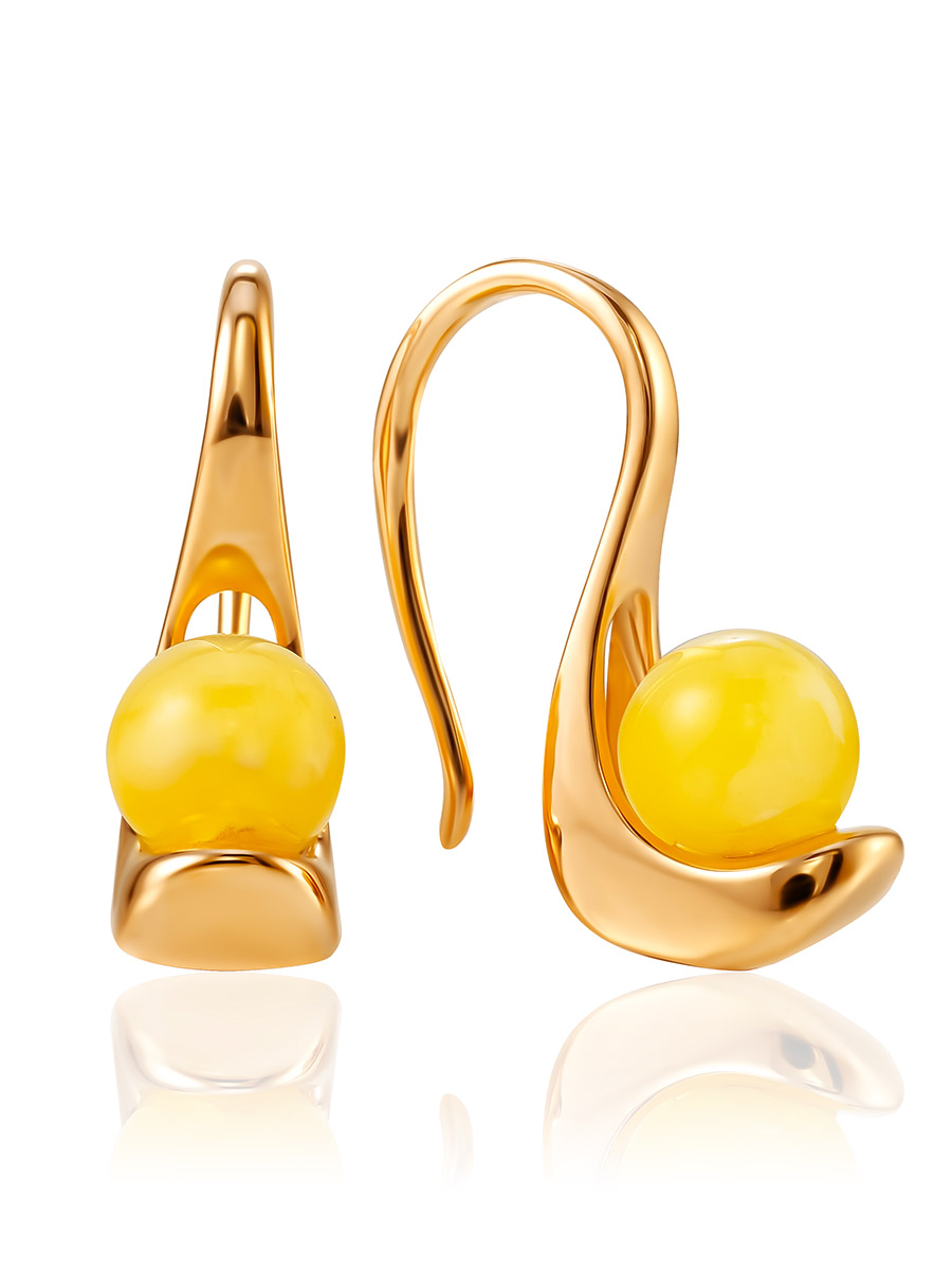 Sleek Earrings With Natural Amber, image 