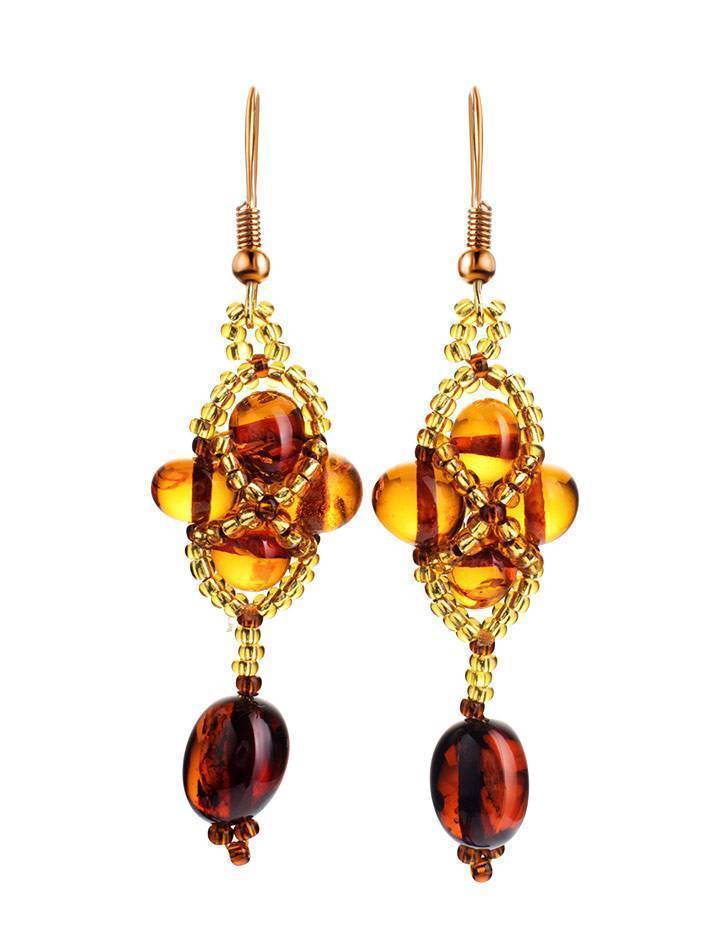 Multicolor Amber Drop Earrings With Brownish Glass Beads The Fable, image 
