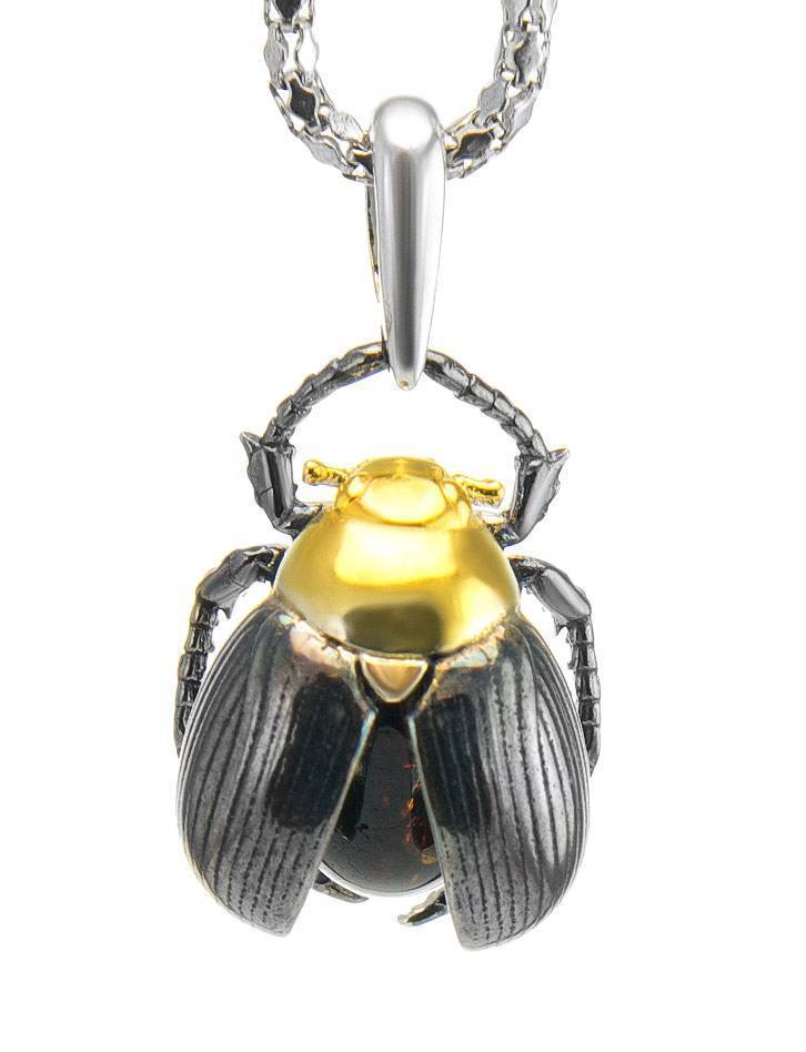 Cherry Amber Pendant In Sterling Silver The Scarab, image 