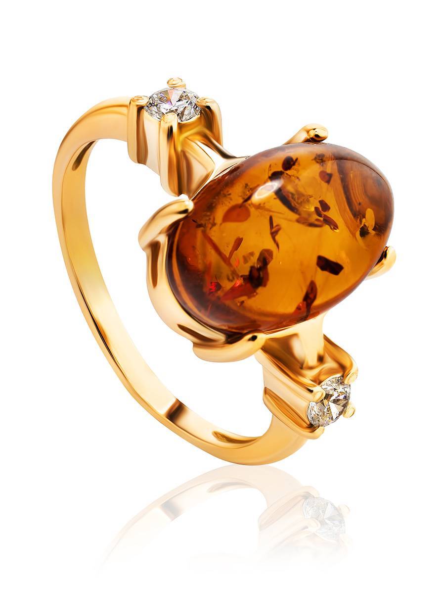Gold-Plated Cocktail Ring With Cognac Amber And Crystals The Nostalgia