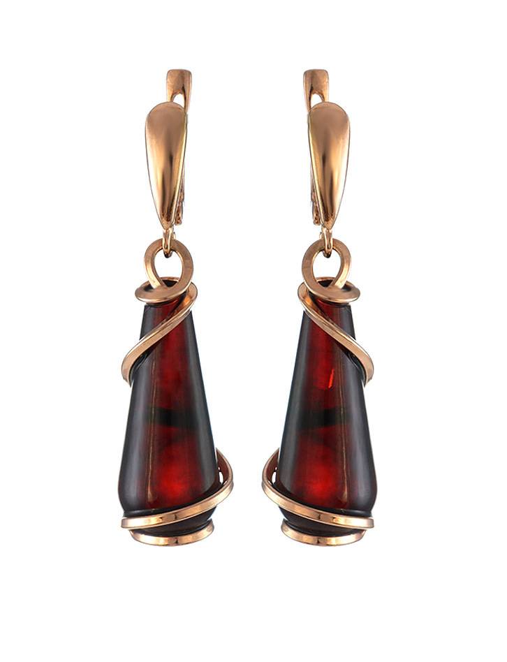 Drop Gold-Plated Earrings With Cherry Amber The Flamenco, image 