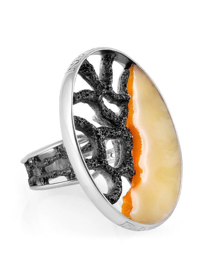 Adjustable Honey Amber Ring In Sterling Silver The Lava, Ring Size: Adjustable, image 