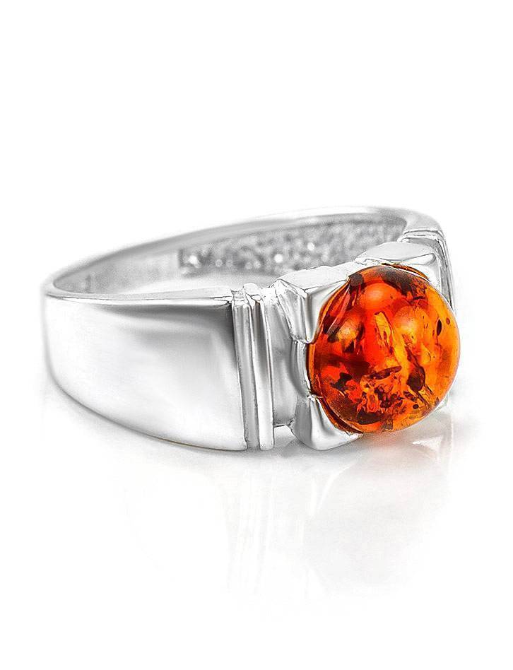 Stylish Silver Ring With Cherry Amber The Rondo, Ring Size: 6 / 16.5, image 