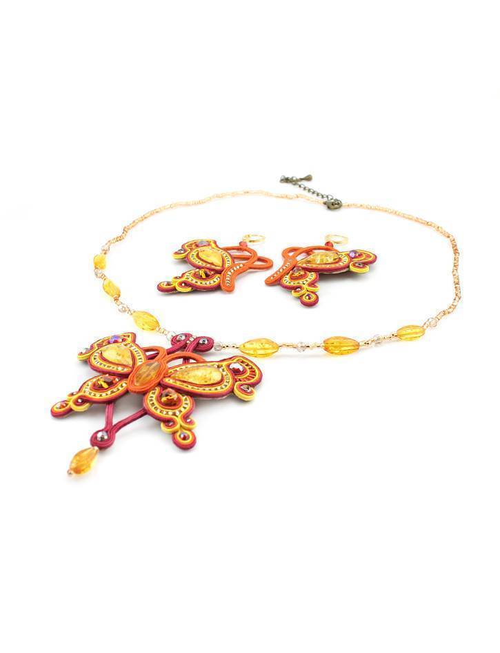 Braided Textile Necklace With Amber And Glass Beads The India, image , picture 4