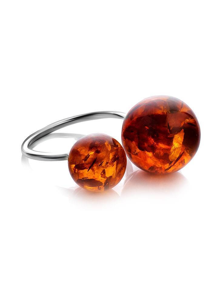 Adjustable Silver Ring With Cognac Amber The Paris, Ring Size: Adjustable, image , picture 3