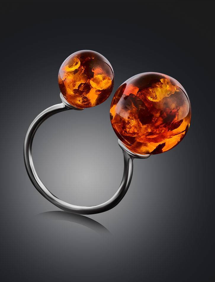 Adjustable Silver Ring With Cognac Amber The Paris, Ring Size: Adjustable, image , picture 2