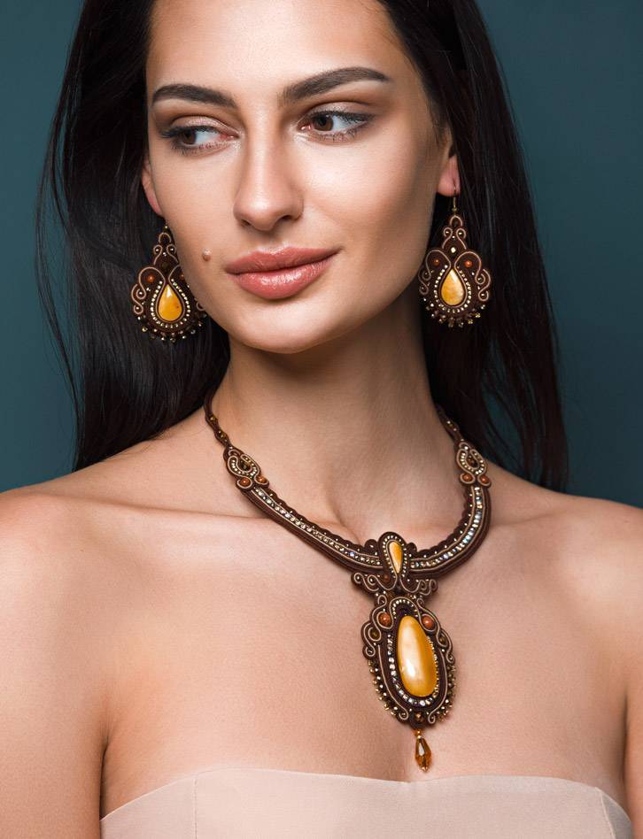 Braided Textile Necklace With Amber And Crystals The India, image , picture 3