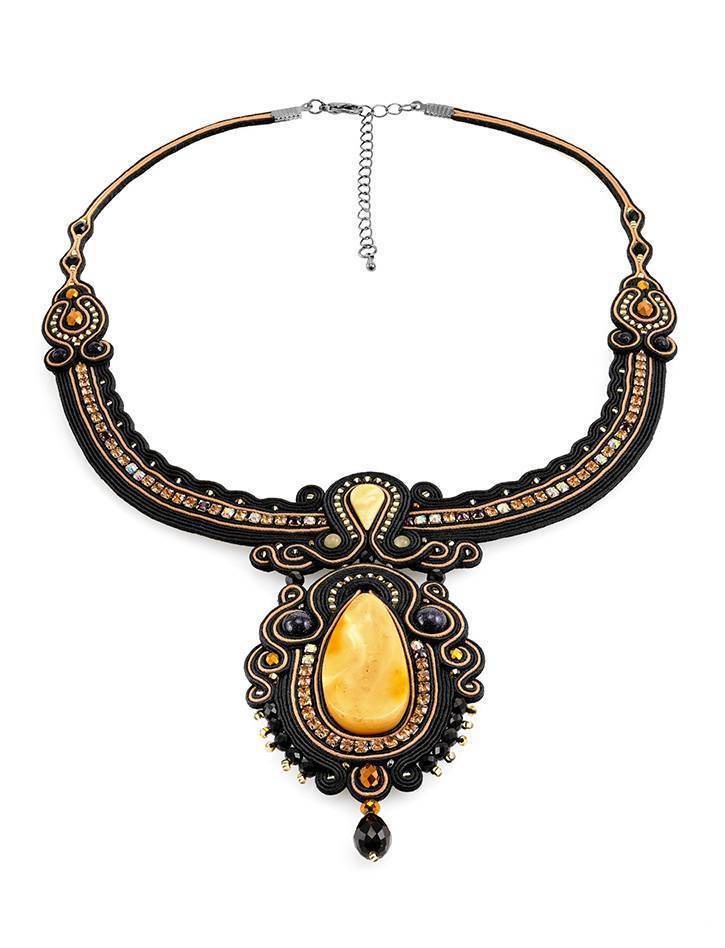 Braided Textile Necklace With Amber And Glass Beads The India, image , picture 3