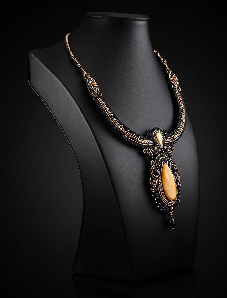 Braided Textile Necklace With Amber And Glass Beads The India, image , picture 2