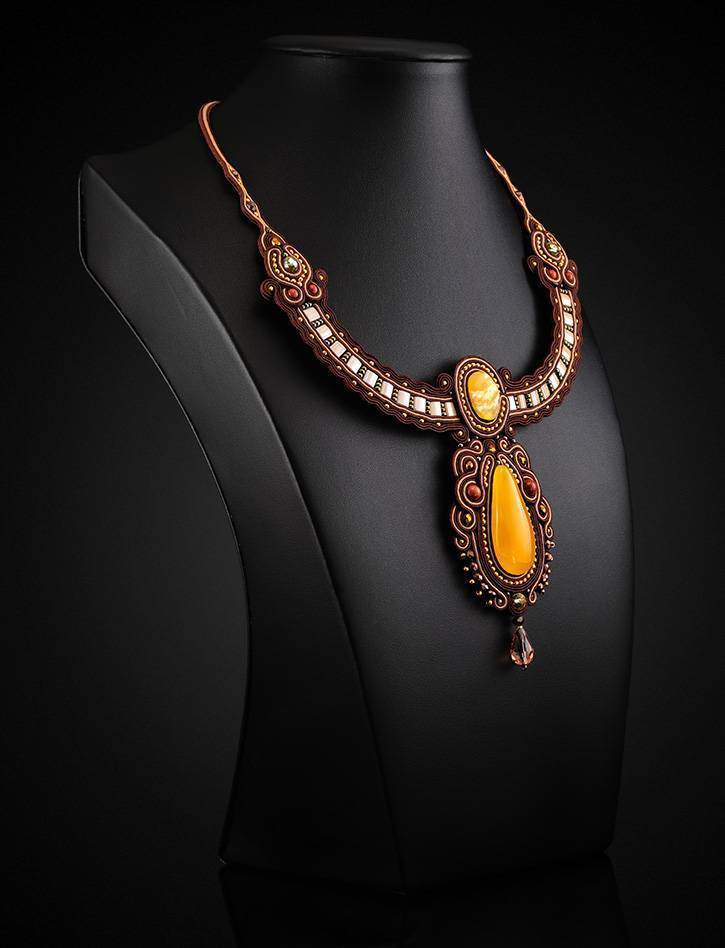 Ornate Braided Necklace With Amber And Glass Beads The india, image , picture 2