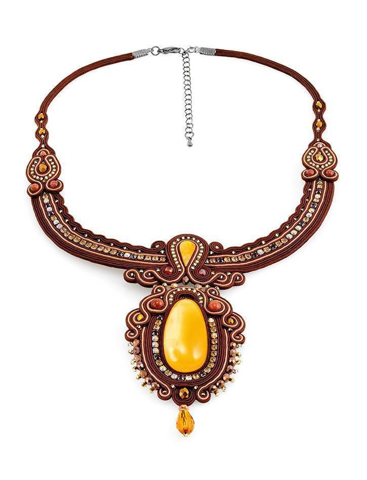 Braided Textile Necklace With Amber And Crystals The India, image , picture 4