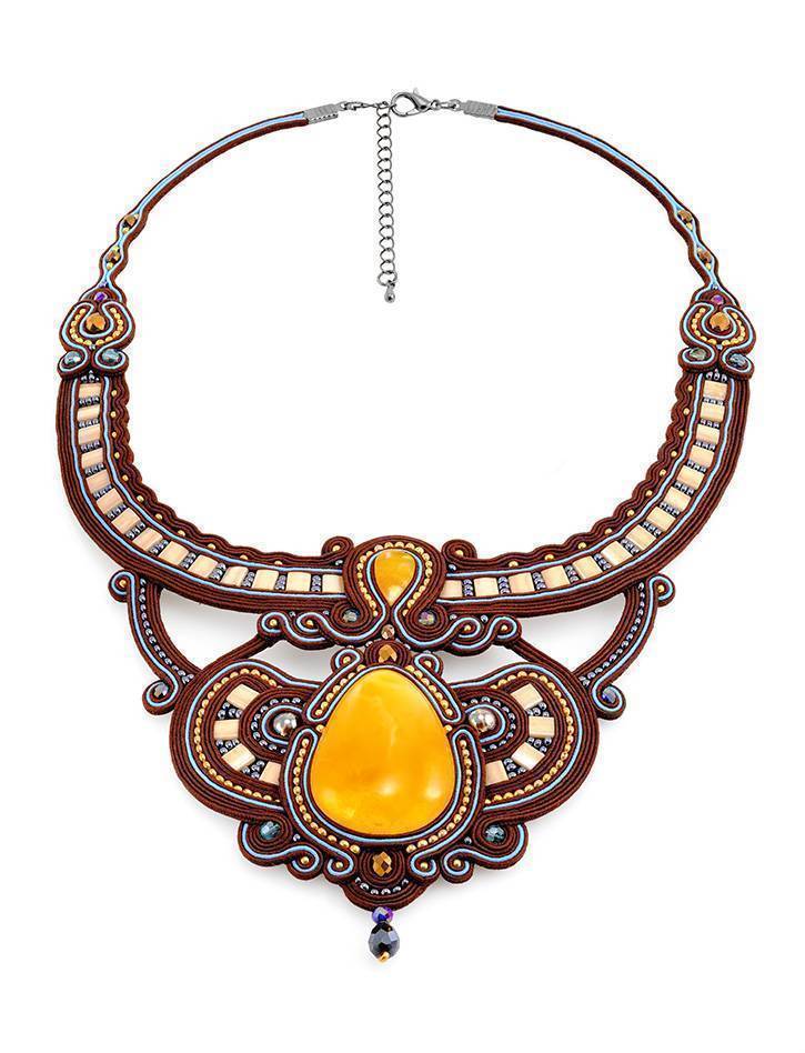 Textile Braided Necklace With Amber And Crystals The India, image , picture 3