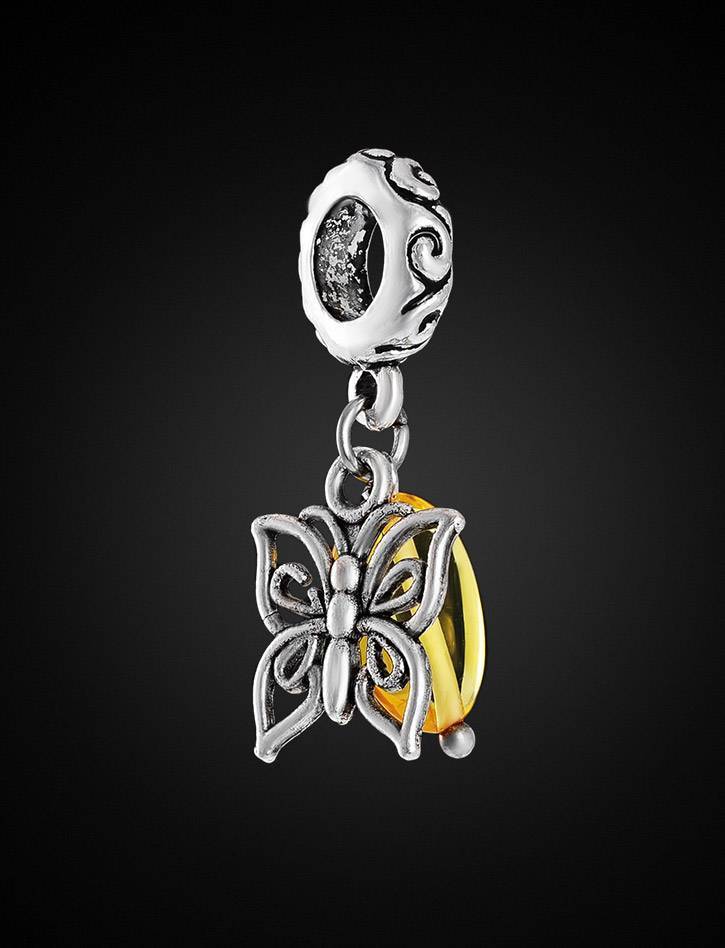 Filigree Charm With Lemon Amber The Butterfly, image , picture 3
