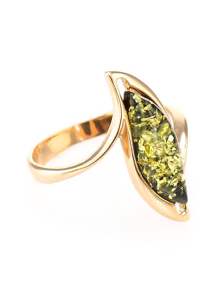 Refined Golden Ring With Green Amber, Ring Size: 8 / 18, image 