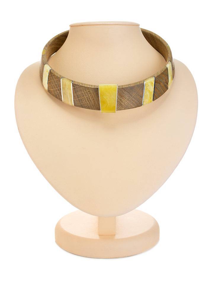 Wooden Choker With Honey Amber And Silver The Indonesia, image 