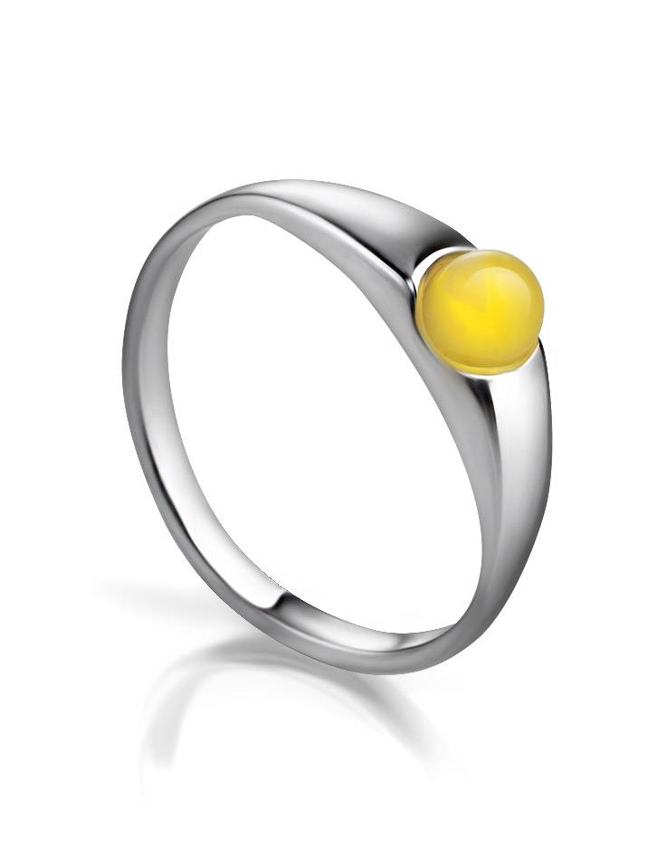 Кольцо из серебра 925 пробы с натуральным медовым янтарём «Капри» 16, Ring Size: 9.5 / 19.5, image 