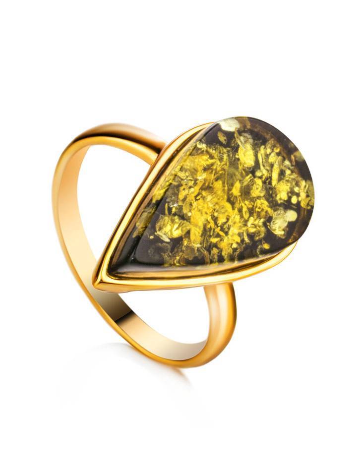 Gold Plated Amber Ring The Pulse, Ring Size: Adjustable, image 