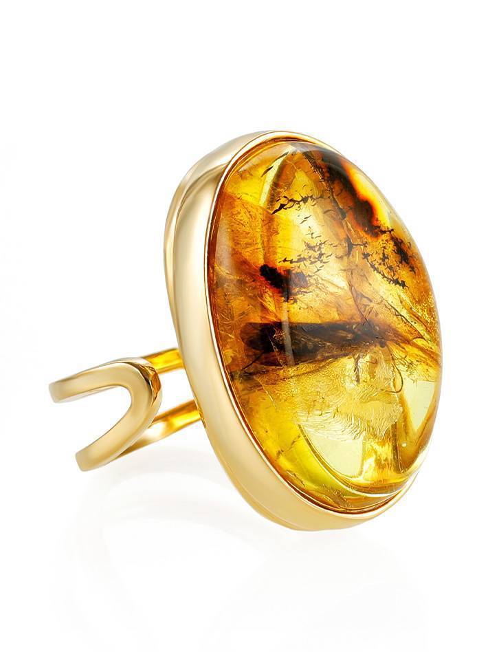 Amber With Insect Inclusion Ring In Gold Plated Silver The Clio, Ring Size: Adjustable, image 