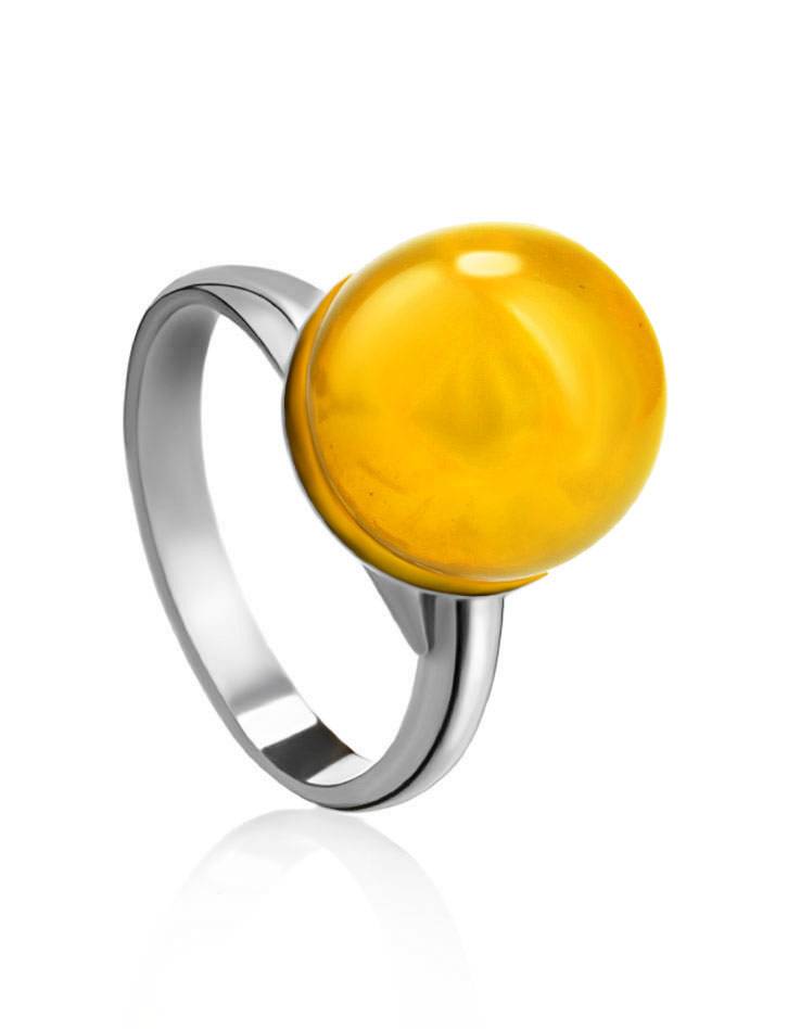Refined Silver Ring With Ball Shaped Yellow Amber Stone The Paris, Ring Size: Adjustable, image 
