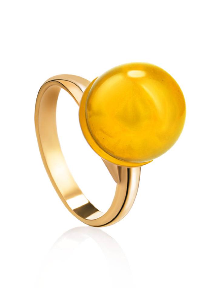 Gold-Plated Adjustable Ring With Natural Amber The Paris, Ring Size: Adjustable, image 