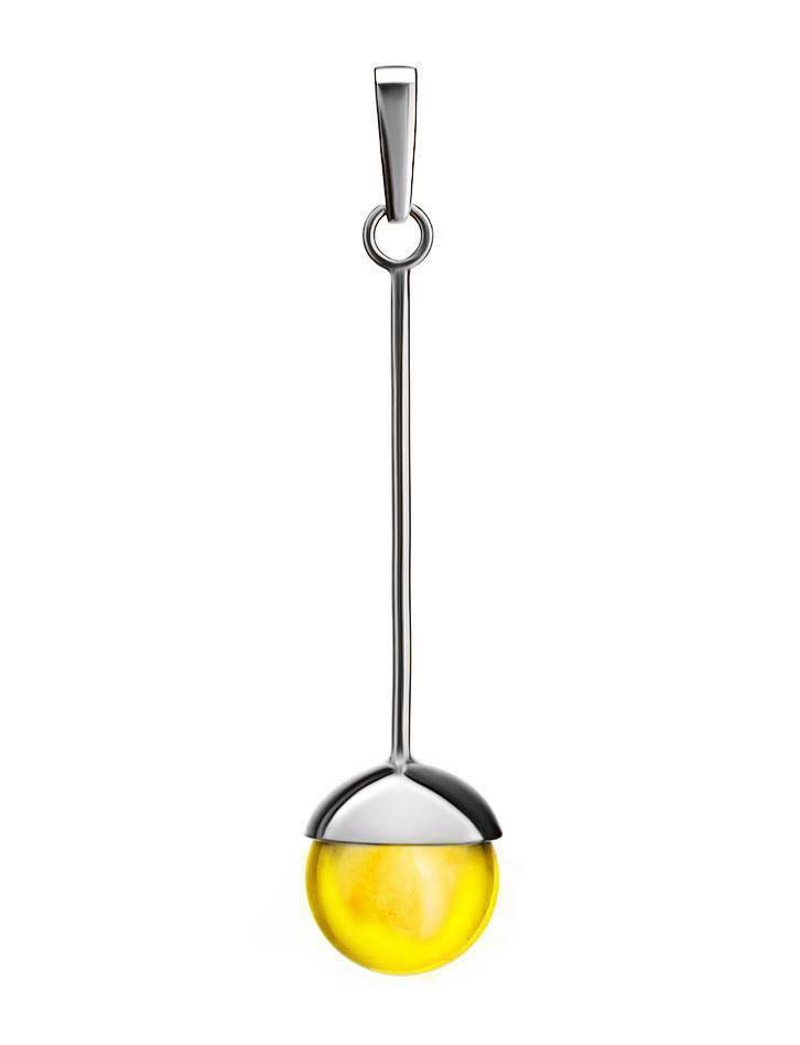 Silver Dangle Pendant With Ball Shaped Amber Stone The Paris, image 