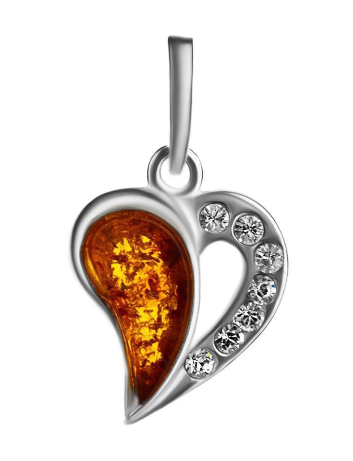 Silver Heart Pendant With Amber And Crystals The Declaration, image 