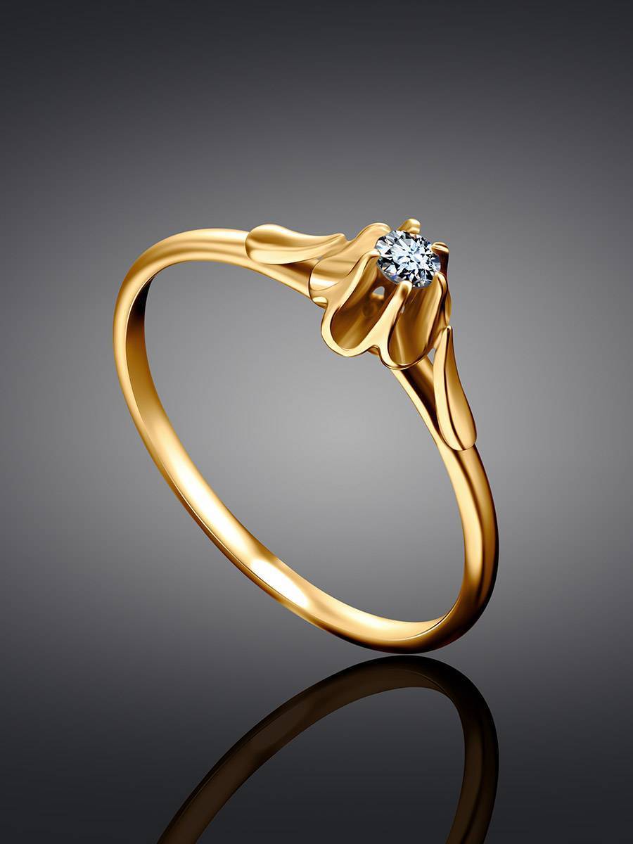 Solitaire White Diamond Ring In Gold, Ring Size: 9 / 19, image , picture 2