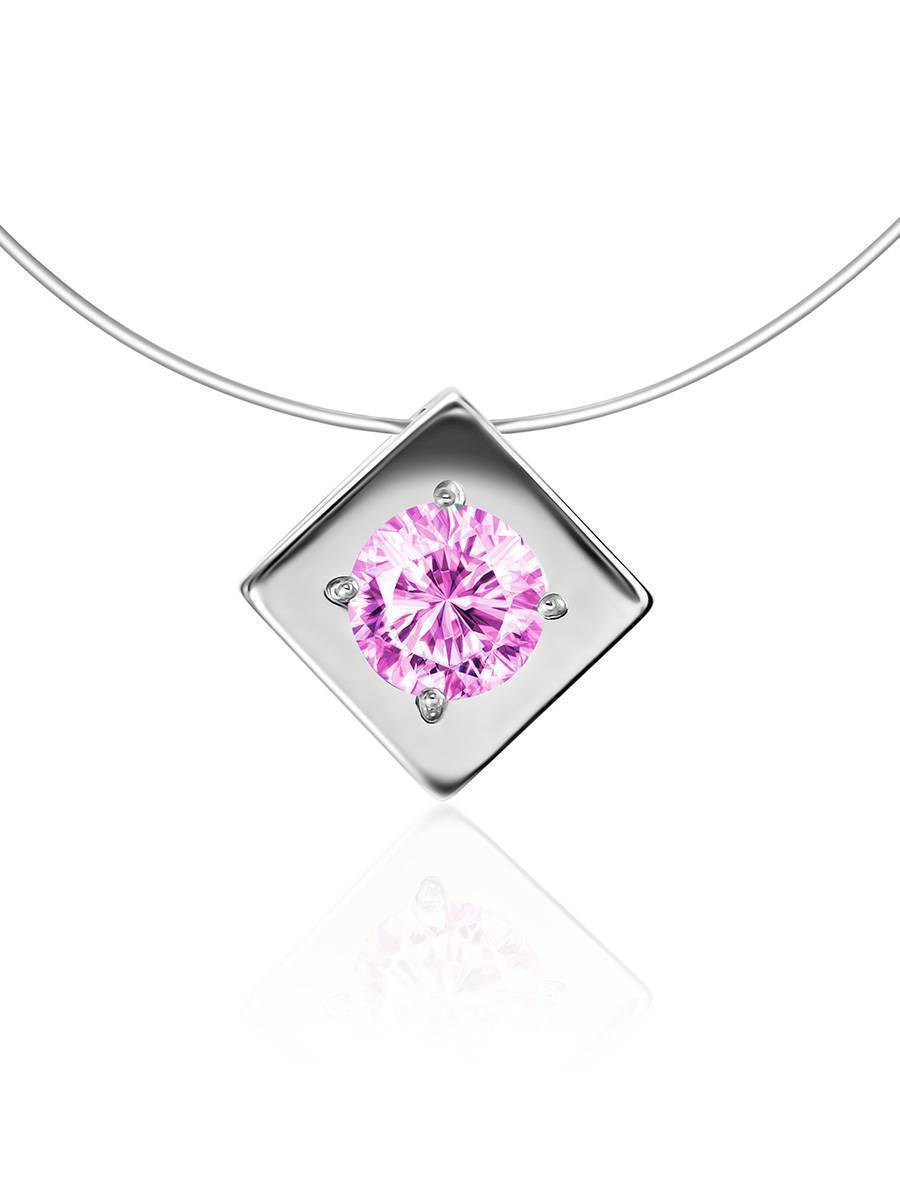 Fishing Line Necklace With Pink Crystal Pendant The Aurora