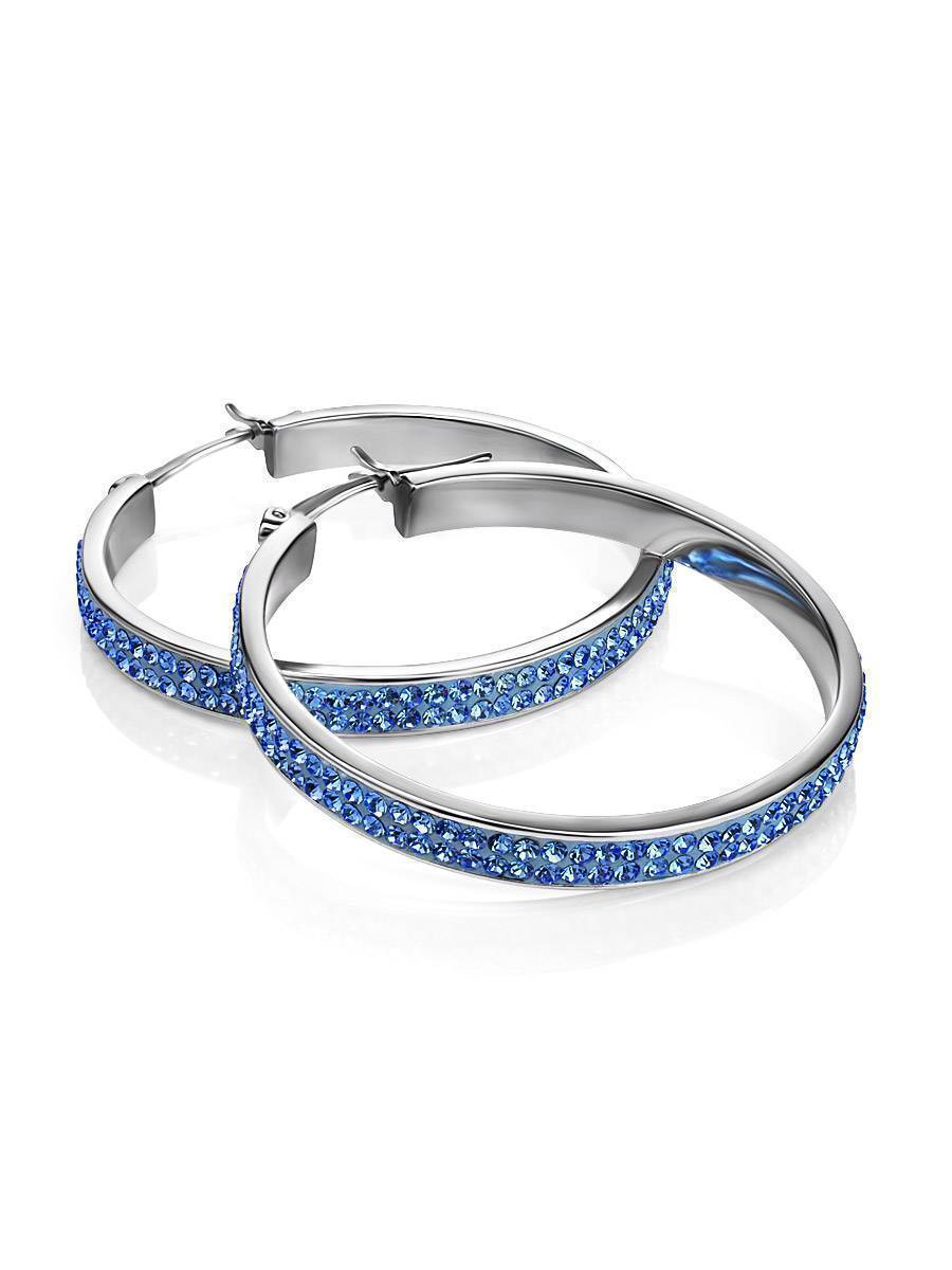 Blue Crystal Hoop Earrings In Silver The Eclat