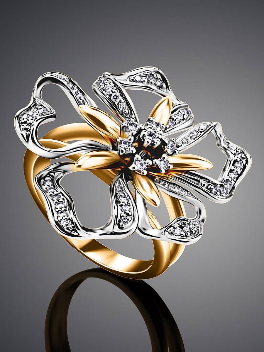 Buy Gold Plated Stones Floral Ring by Paisley Pop Online at Aza Fashions.