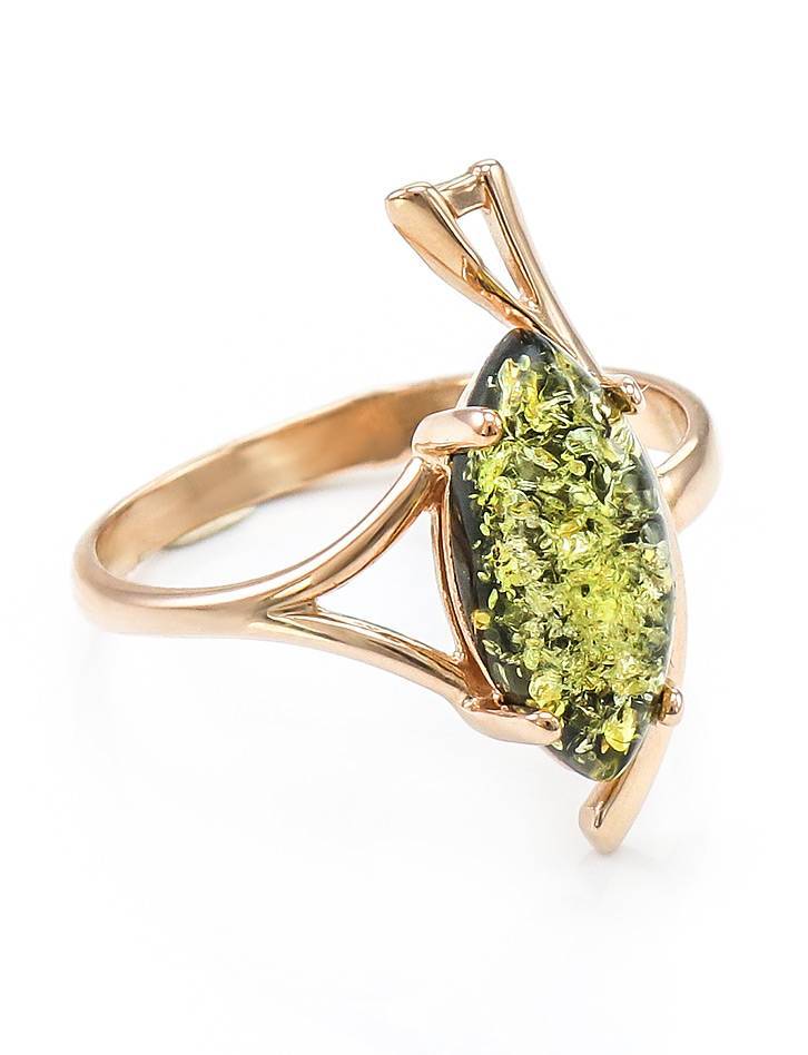 Стильное кольцо из золота 585 пробы с натуральным янтарём «Ирис» 17, Ring Size: 6.5 / 17, image 