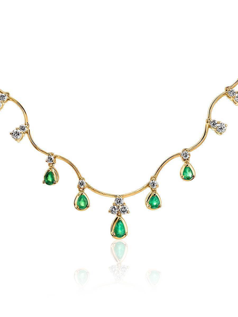 Golden Necklace With Emeralds And Diamonds The Oasis, image 
