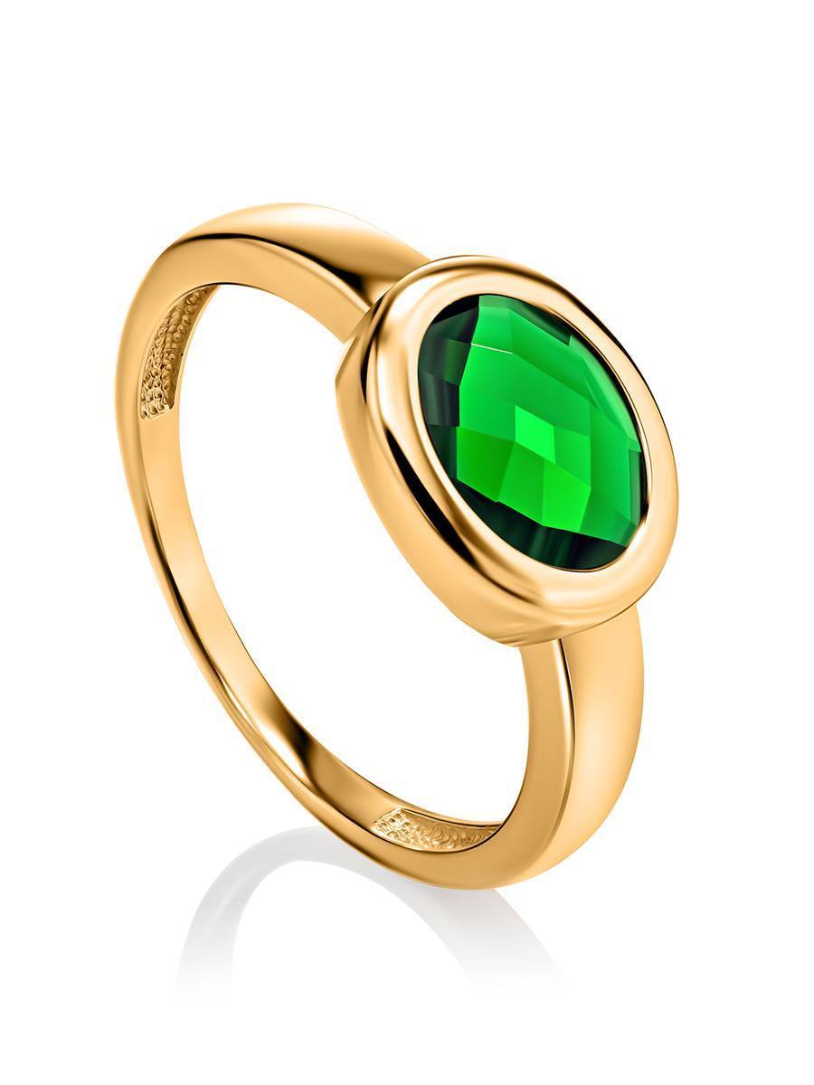 Classy Golden Ring With Green Crystal