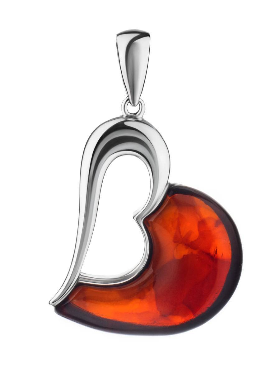 Heart Shaped Silver Pendant With Amber The Sunrise, image 