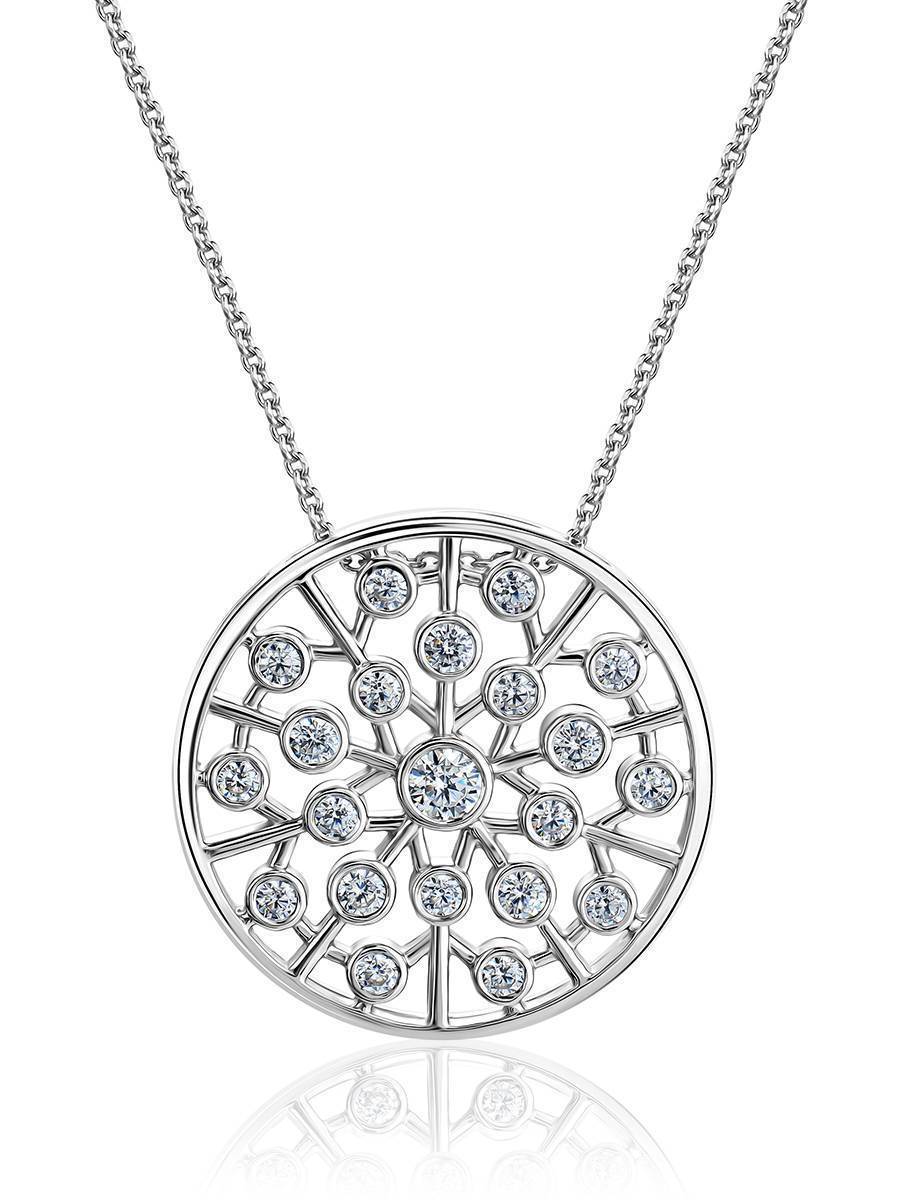 Silver Necklace With Round Crystal Pendant