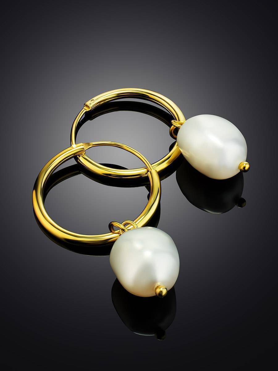 Gold, Cultured Pearl and Charm Hoop Earrings