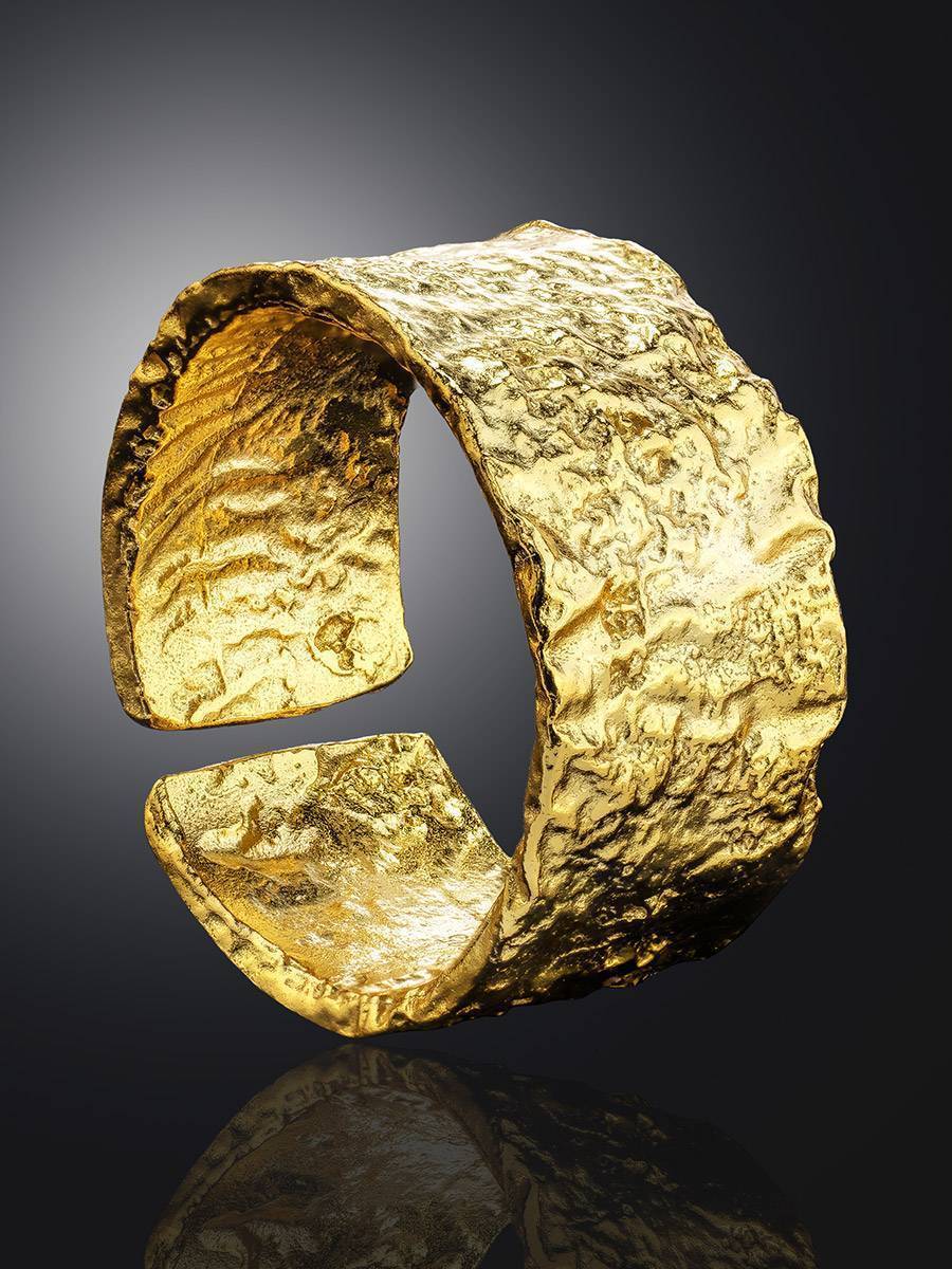 Trendy Textured Gold Plated Silver Ring The Liquid, Ring Size: Adjustable, image , picture 2